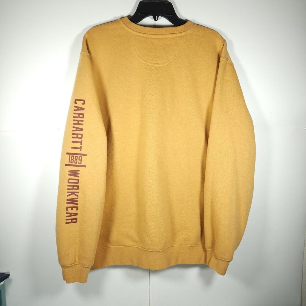Carhartt Men's Sz Large Mustard Crew Neck Thick Loose Workwear Pullover Sweater - Picture 9 of 14